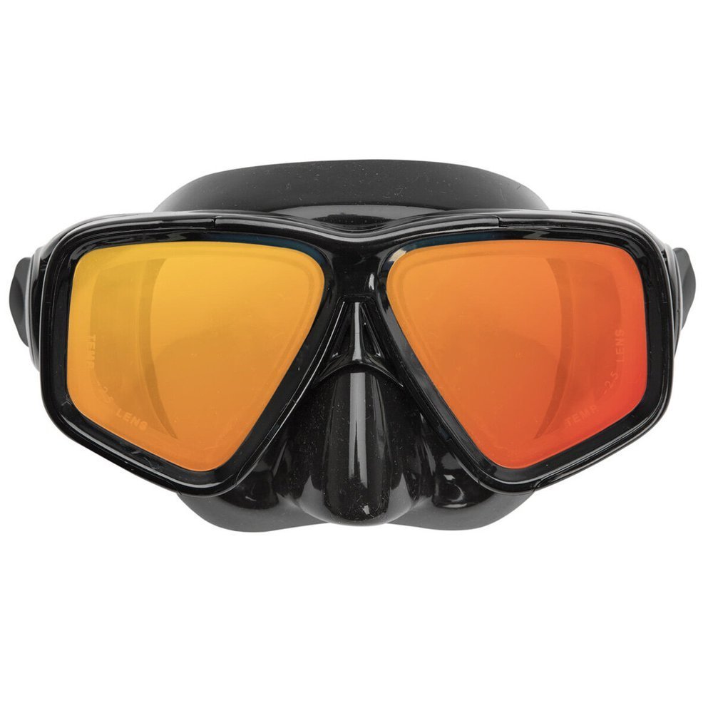 Front view of the SeaDive SeaClear RayBlocker®-HD Mask, featuring a black silicone skirt and glare-reducing RayBlocker®-HD lenses. Lenses can be fitted with prescription.